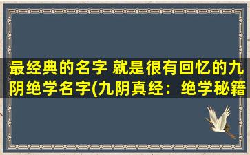 最经典的名字 就是很有回忆的九阴绝学名字(九阴真经：绝学秘籍与武林传说，深入解析最古老的武学宝典)